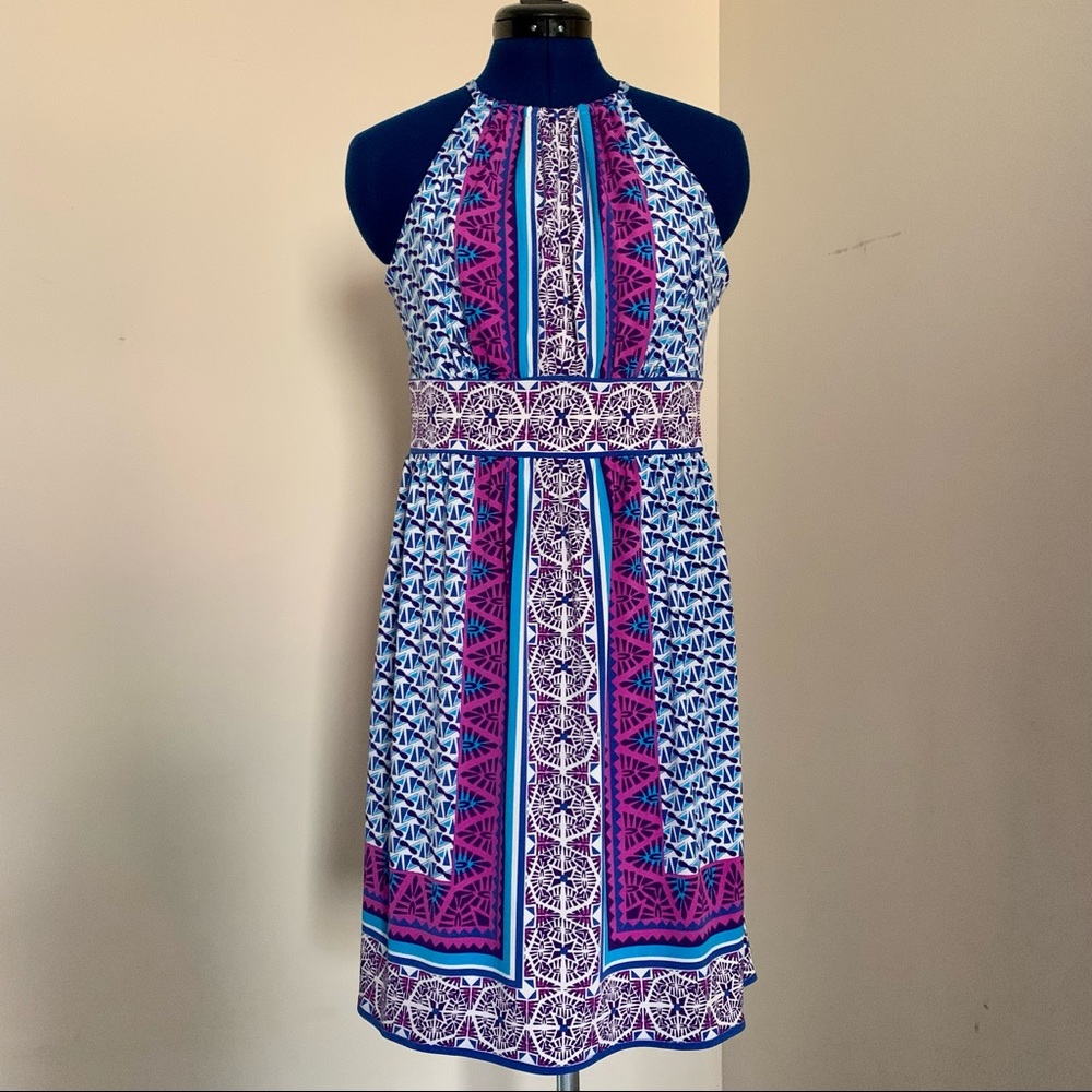 Maggy London Colorful Halter-Neck Geometric Dress 8 - Picture 2 of 9